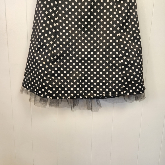 Vintage 1990s Black Polka Dot Satin Halter Dress Tulle Rockabilly Size Medium - Picture 7 of 14
